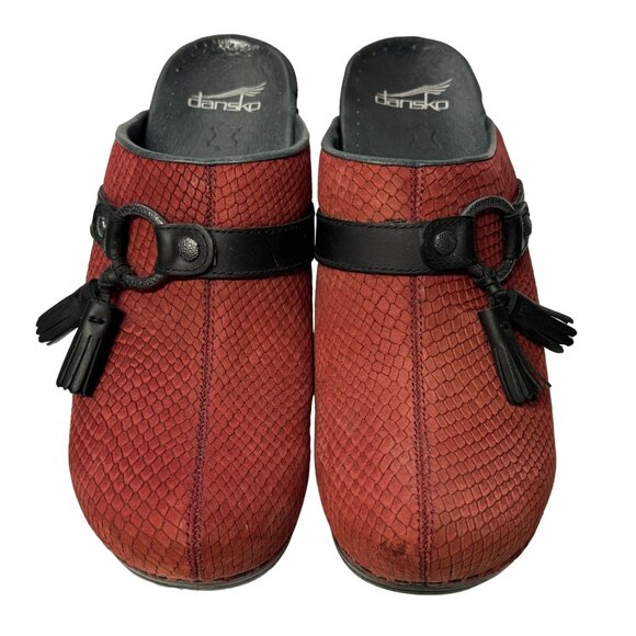 Dansko Shandi Clogs Womens EU 40 US 9.5-10 Red Leather Snake Print Slide On Shoe - Picture 10 of 13